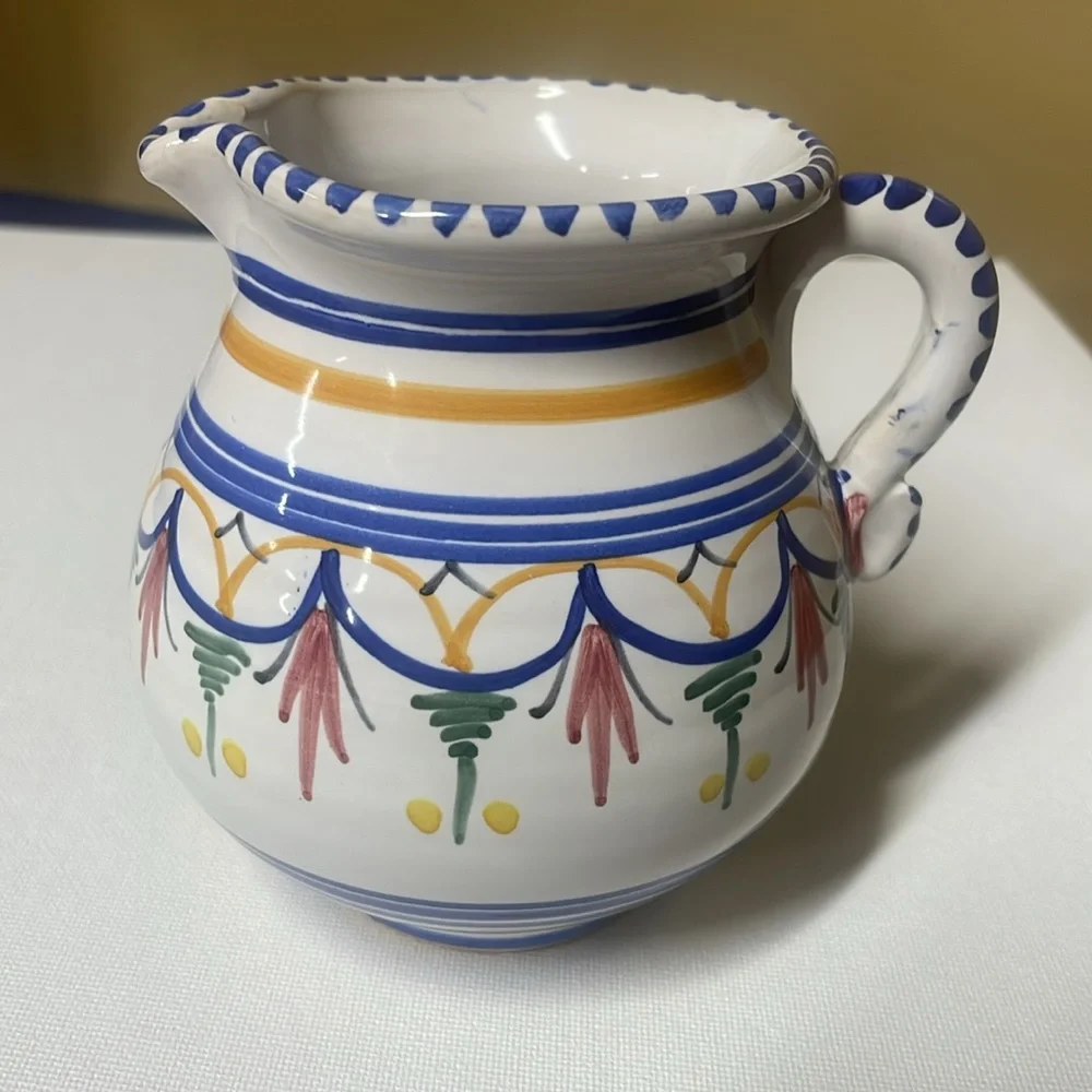 De La Cal Barriera Puente Spanish Art Pottery Pitcher # 58 4.5" Hand Painted - Picture 3 of 6